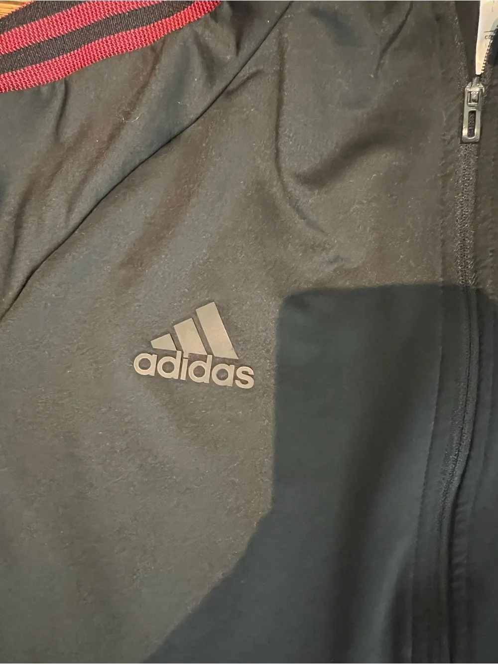 adidas Men's Black Performance Jacket with Red Stripes